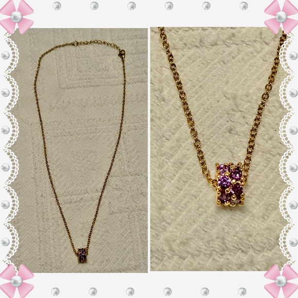 Jewelry - Necklace -apprx 16” gold tone w/circular pendant purple crystals